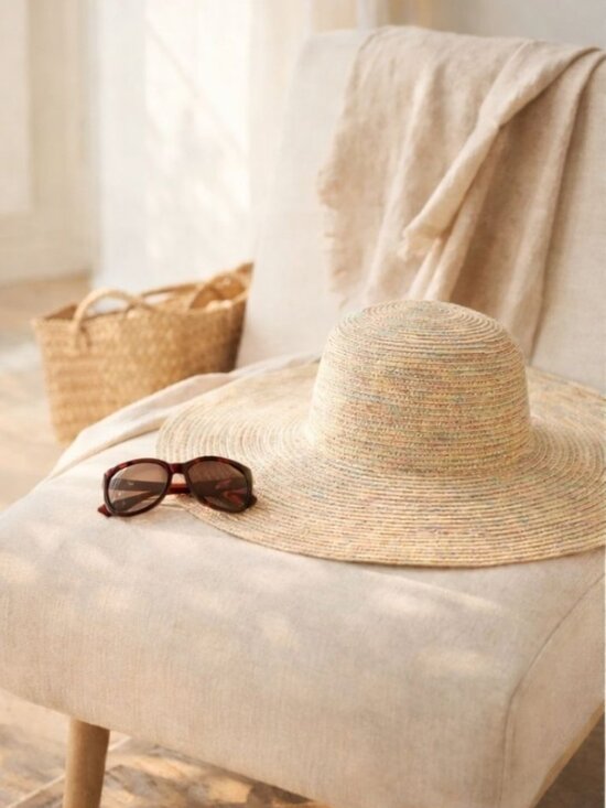 Indigo Soul Rainbow Straw Sun Hat Wide Brim Beach Vacation NEW main image 5